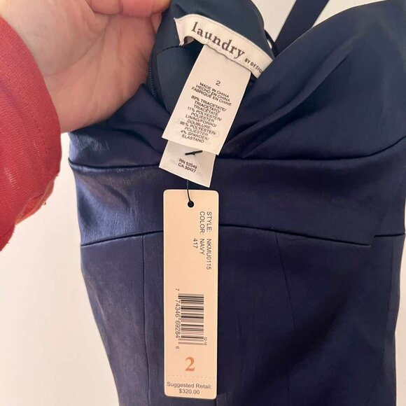 NWT Laundry by Design Shelli Segal Navy Blue Pencil Dress Sz 2 - Picture 3 of 4